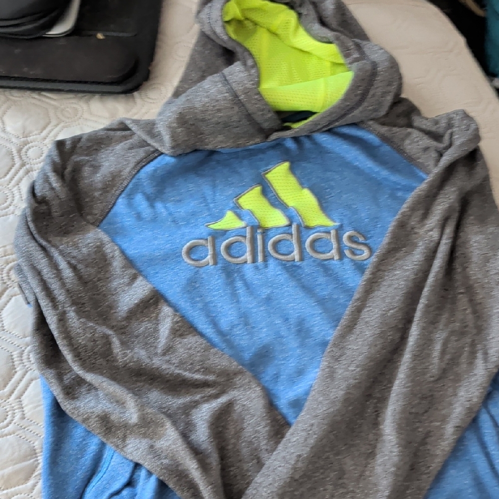 Adidas Gray and Blue Hoodie with Neon Accents